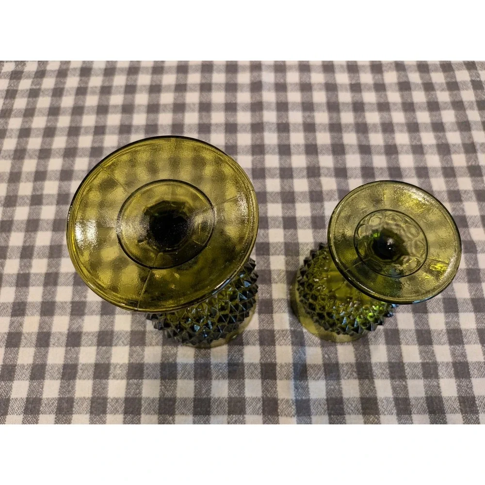 Indiana Glass Whitehall Olive‎ Green Goblets Vintage Mid Century Glassware Set 2
